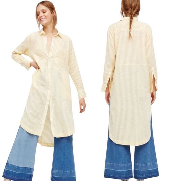 ♻️ FREE PEOPLE Faded in the Morning Linen Button Down Shirt Dress - Picture 2 of 14